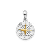Sterling Silver Rhodium-Plated Polished Mini Compass with 14k Needle Pendant
